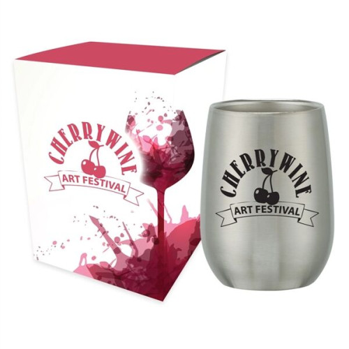 9 Oz. Stainless Steel Stemless Wine Glass With Custom Box