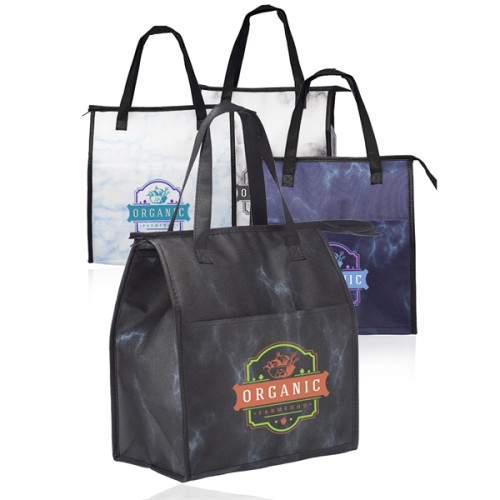 Marble Insulated Tote Bag with Pocket