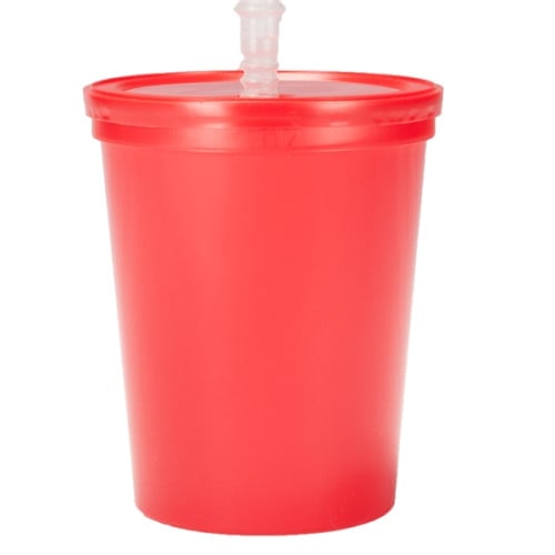 16 oz Plastic Stadium Cups with Lid & Straw