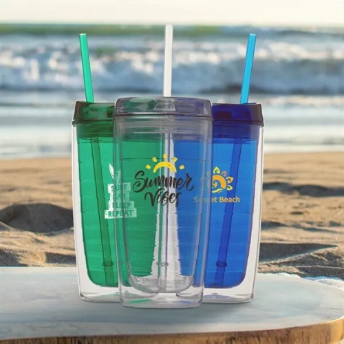 16 oz. Double Wall Acrylic Tumblers With Straw