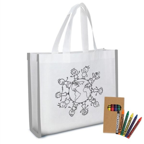 Reflective Non-Woven Coloring Tote Bag With Crayons