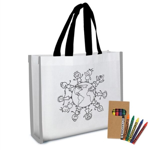 Reflective Non-Woven Coloring Tote Bag With Crayons