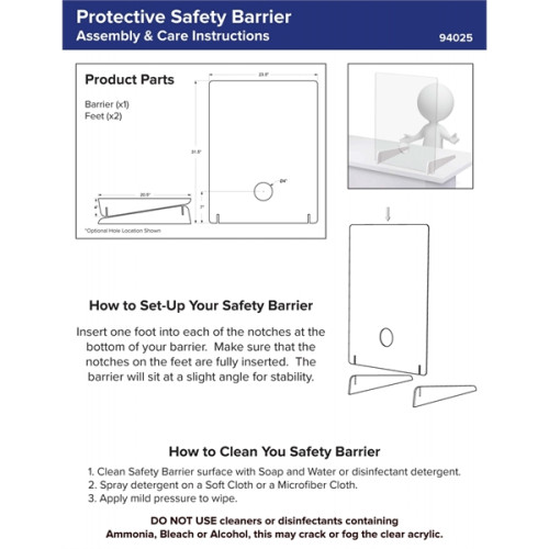 1/4" Thick Distancing Barrier With Acrylic Legs