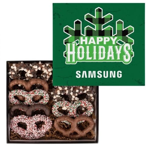 Holiday Premier Chocolate Pretzels Gift Box w/Full Color Lid