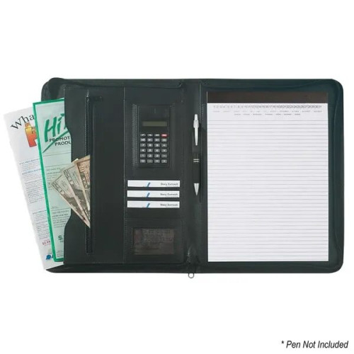 Leather Look 8  1/2" x 11" Zippered Portfolio With Calcul...