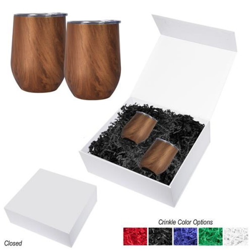 12 Oz. Woodgrain Alexander Stemless Wine Cup Gift Set