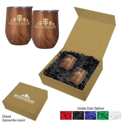 12 Oz. Woodgrain Alexander Stemless Wine Cup Gift Set