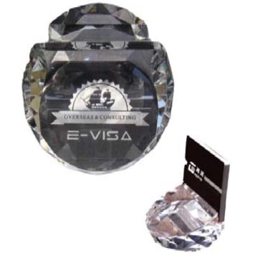 Crystal Paperweight with Card Holder