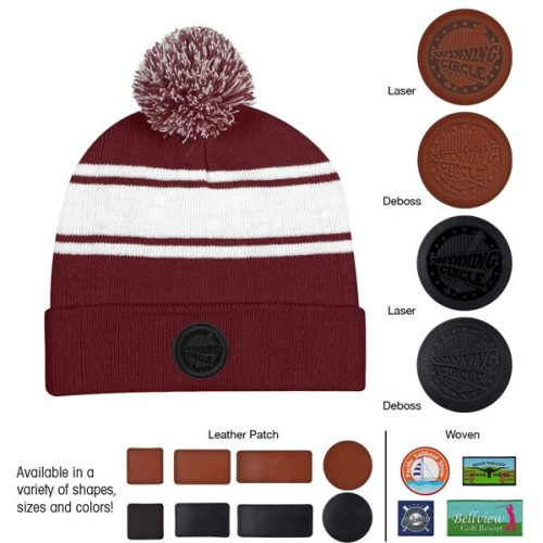 Two-Tone Knit Pom Beanie With Cuff