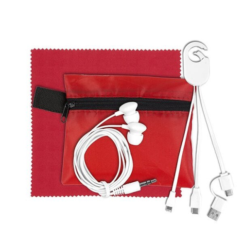Mobile Tech Charging Cables and Earbud Kit in Zipper Pouch