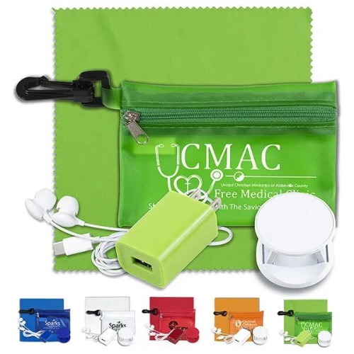 Mobile Tech Charging Cables and Earbud Kit in Zipper Pouch