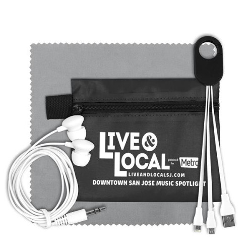 Mobile Tech Charging Cables and Earbud Kit in Zipper Pouch