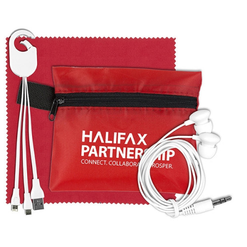 Mobile Tech Charging Cables and Earbud Kit in Zipper Pouch