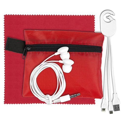 Mobile Tech Charging Cables and Earbud Kit in Zipper Pouch