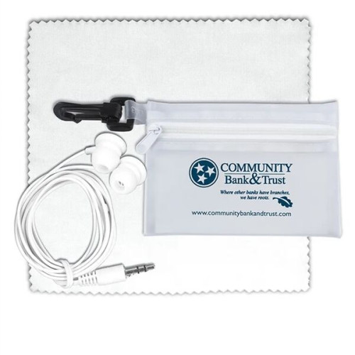 Earbud Tech Kit with Microfiber Cleaning Cloth In Translucen