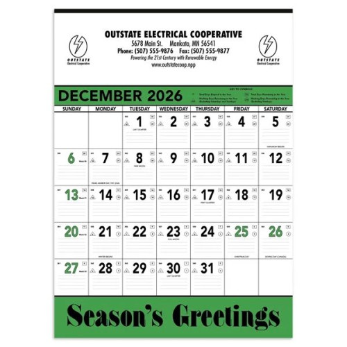 Triumph® Calendars Green & Black Contractor Memo Calendar