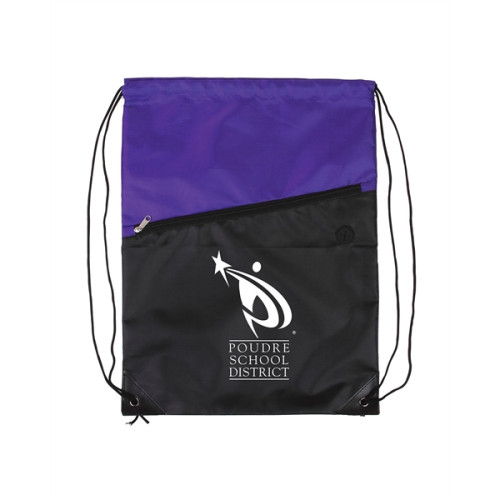 Two-Tone Poly Drawstring Backpack With Zipper