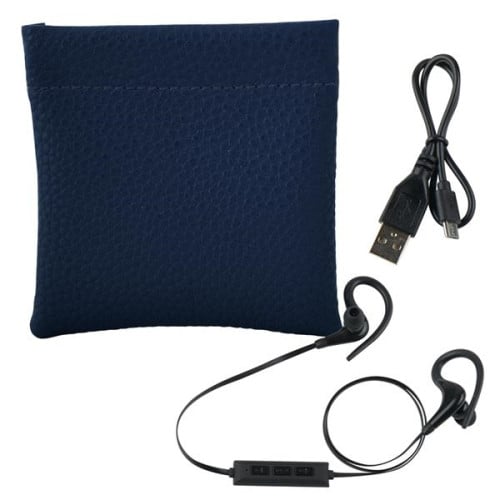 Leatherette Squeeze Tech Pouch With Wireless Earbuds