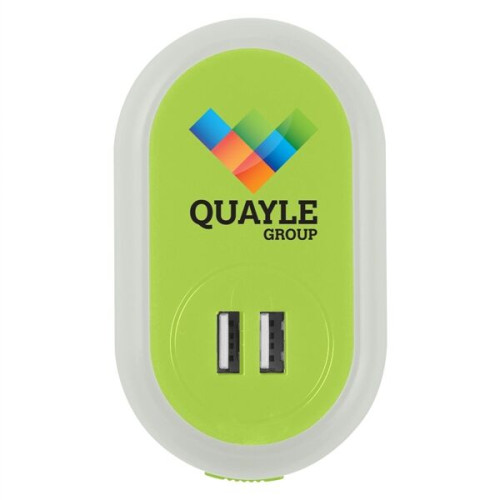UL Listed Nightlight A/C Adapter With Dual USB Ports