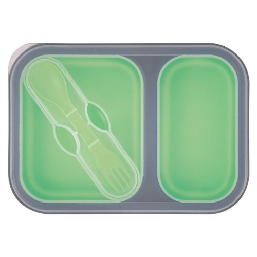 Collapsible 2-Section Food Container With Dual Utensil