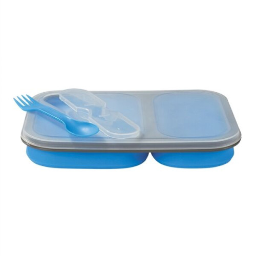 Collapsible 2-Section Food Container With Dual Utensil