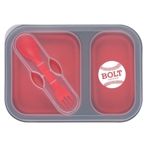 Collapsible 2-Section Food Container With Dual Utensil