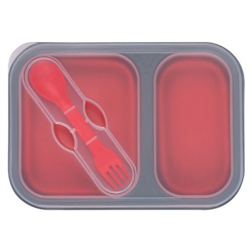 Collapsible 2-Section Food Container With Dual Utensil