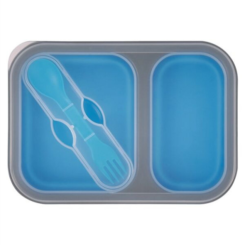 Collapsible 2-Section Food Container With Dual Utensil