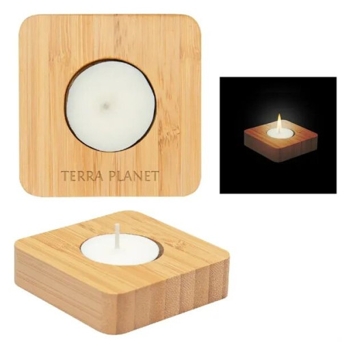 Bamboo Tea Light Holder With Candle