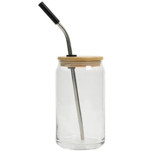 16 Oz. Full Color Can Glass With Bamboo Lid