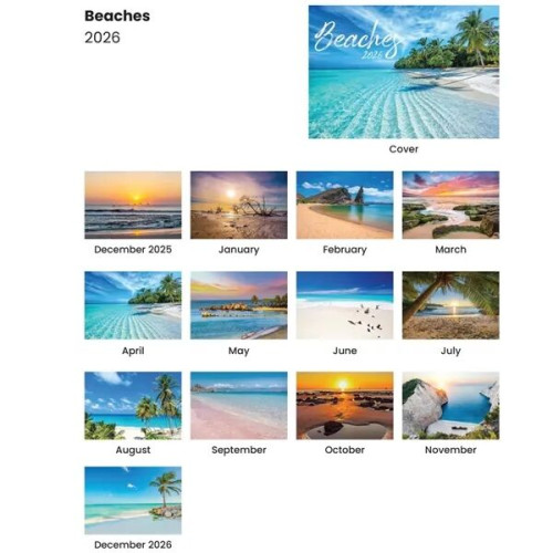 Full Color Beaches Spiral Wall Calendar