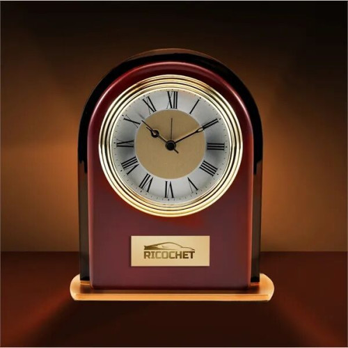 Rosewood and Black Glass Arch Clock