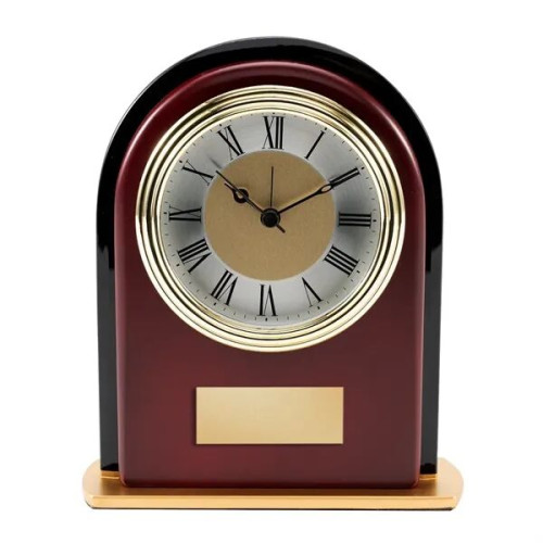 Rosewood and Black Glass Arch Clock