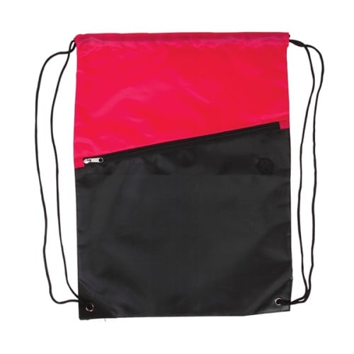 Two-Tone Poly Drawstring Backpack With Zipper