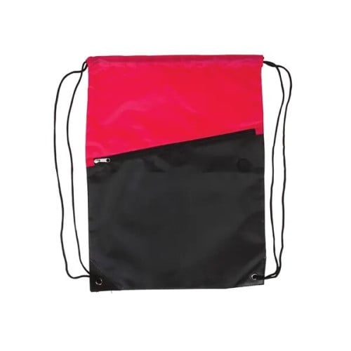 Two-Tone Poly Drawstring Backpack With Zipper