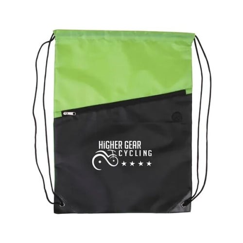 Two-Tone Poly Drawstring Backpack With Zipper