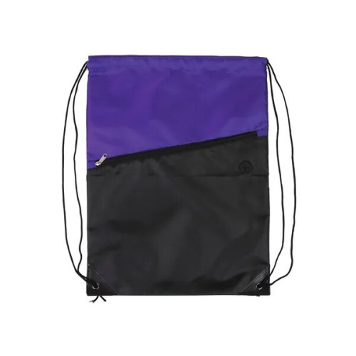 Two-Tone Poly Drawstring Backpack With Zipper