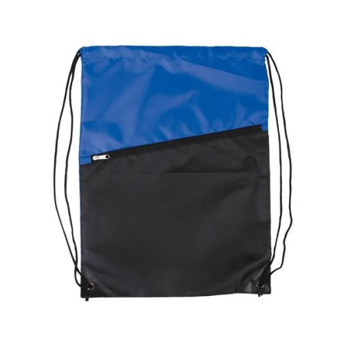 Two-Tone Poly Drawstring Backpack With Zipper