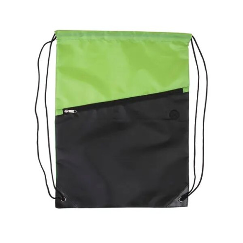 Two-Tone Poly Drawstring Backpack With Zipper