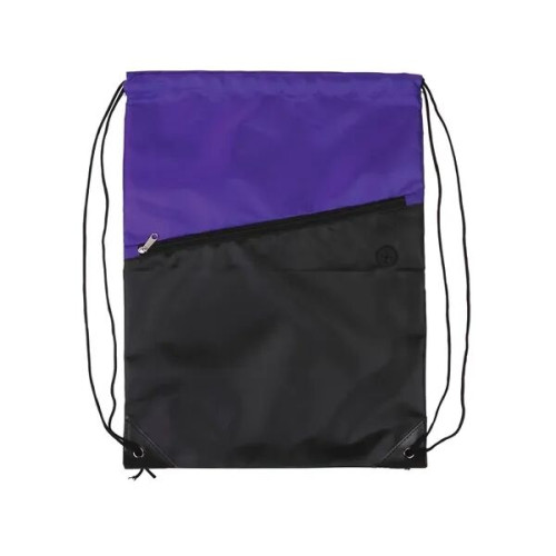 Two-Tone Poly Drawstring Backpack With Zipper