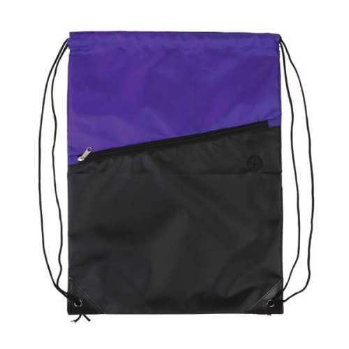 Two-Tone Poly Drawstring Backpack With Zipper