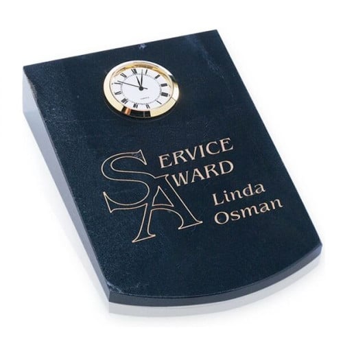 Arched Wedge Black Marble Clock