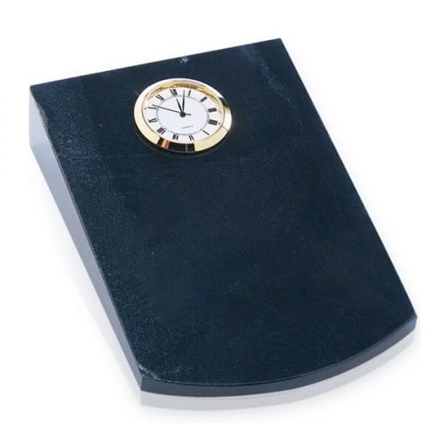 Arched Wedge Black Marble Clock