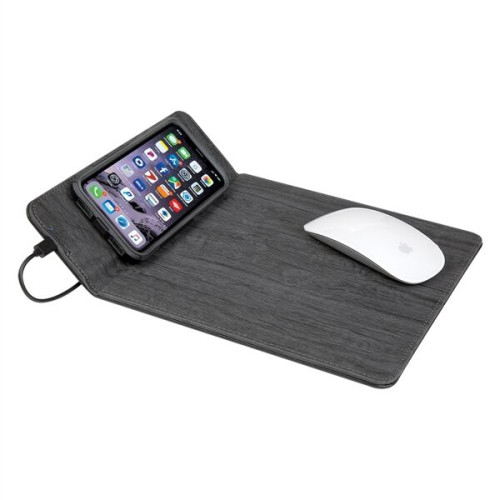 Woodgrain Wireless Charging Mouse Pad With Phone Stand