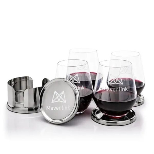 Baldoni Coasters & Reina Stemless Wine Set