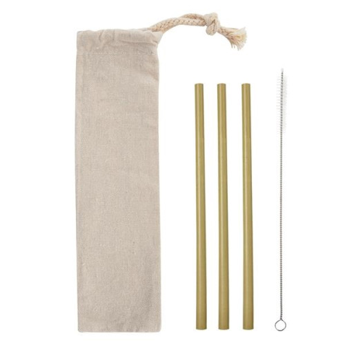 3 Pack Bamboo Straw Kit In Cotton Pouch